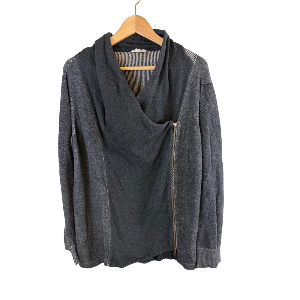 Eileen Fisher Organic Cotton Moto Cardigan Sweater Women XL/TG Charcoal Grey Zip